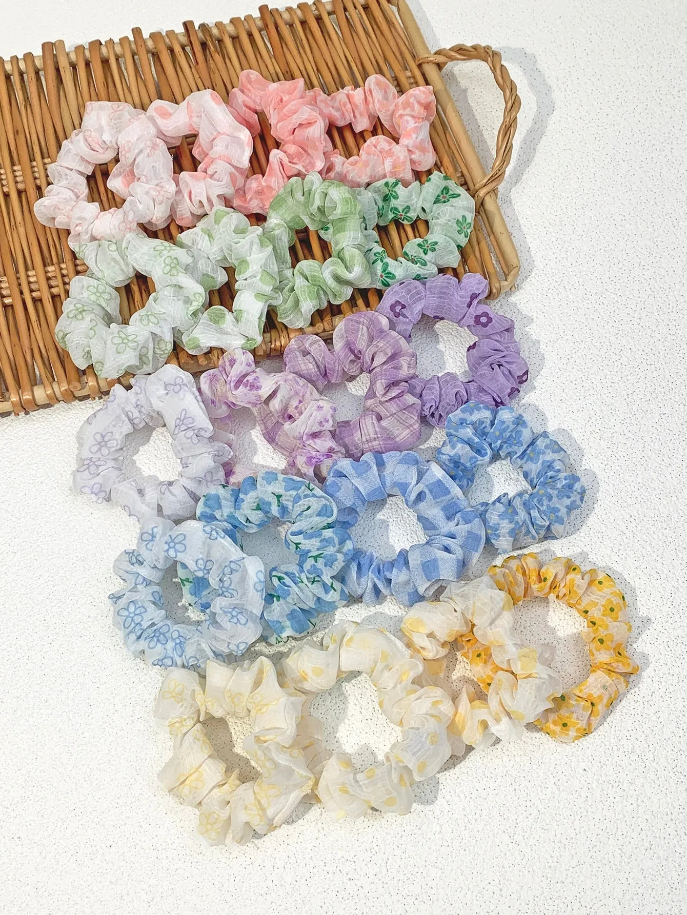 20pcs Ditsy Floral Print Scrunchies - Multicolor