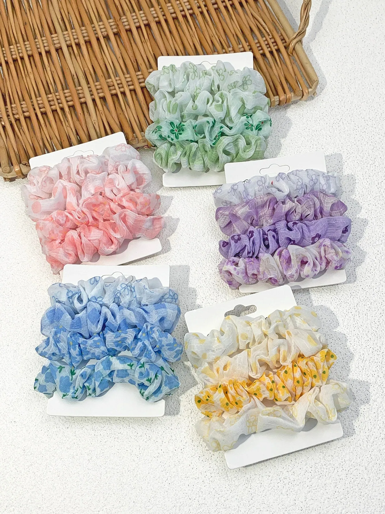 20pcs Ditsy Floral Print Scrunchies - Multicolor