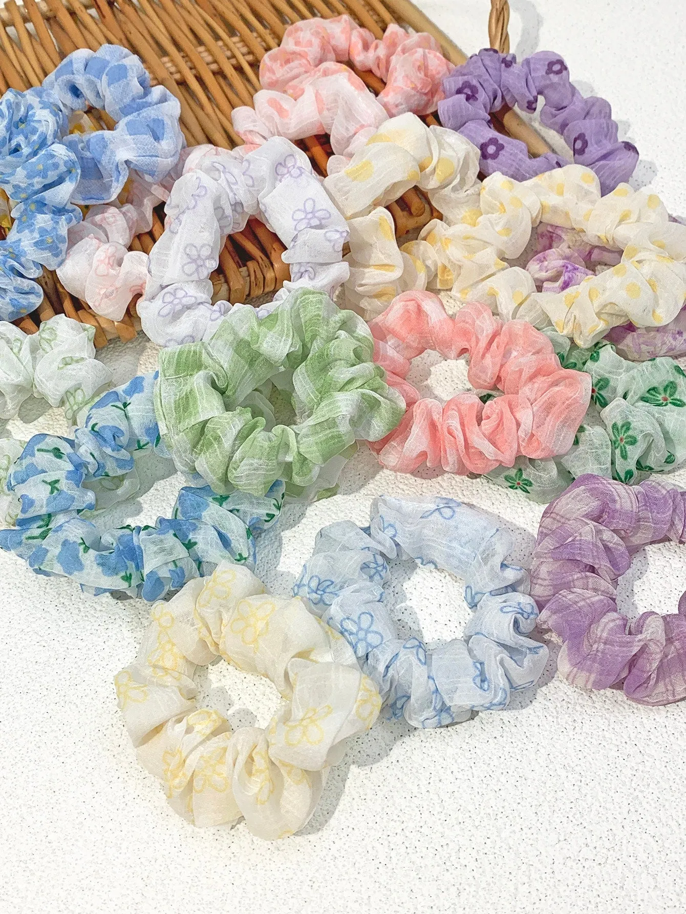20pcs Ditsy Floral Print Scrunchies - Multicolor