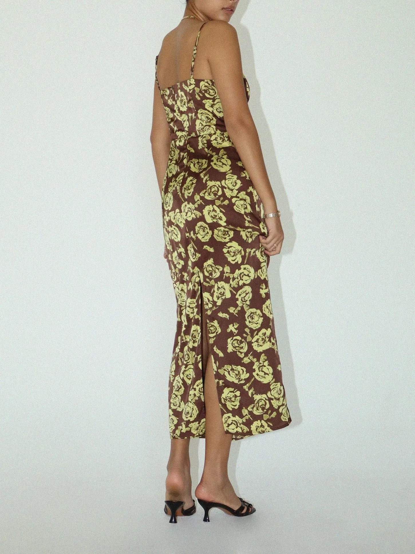 27 Floral Satin Corset Midi Dress