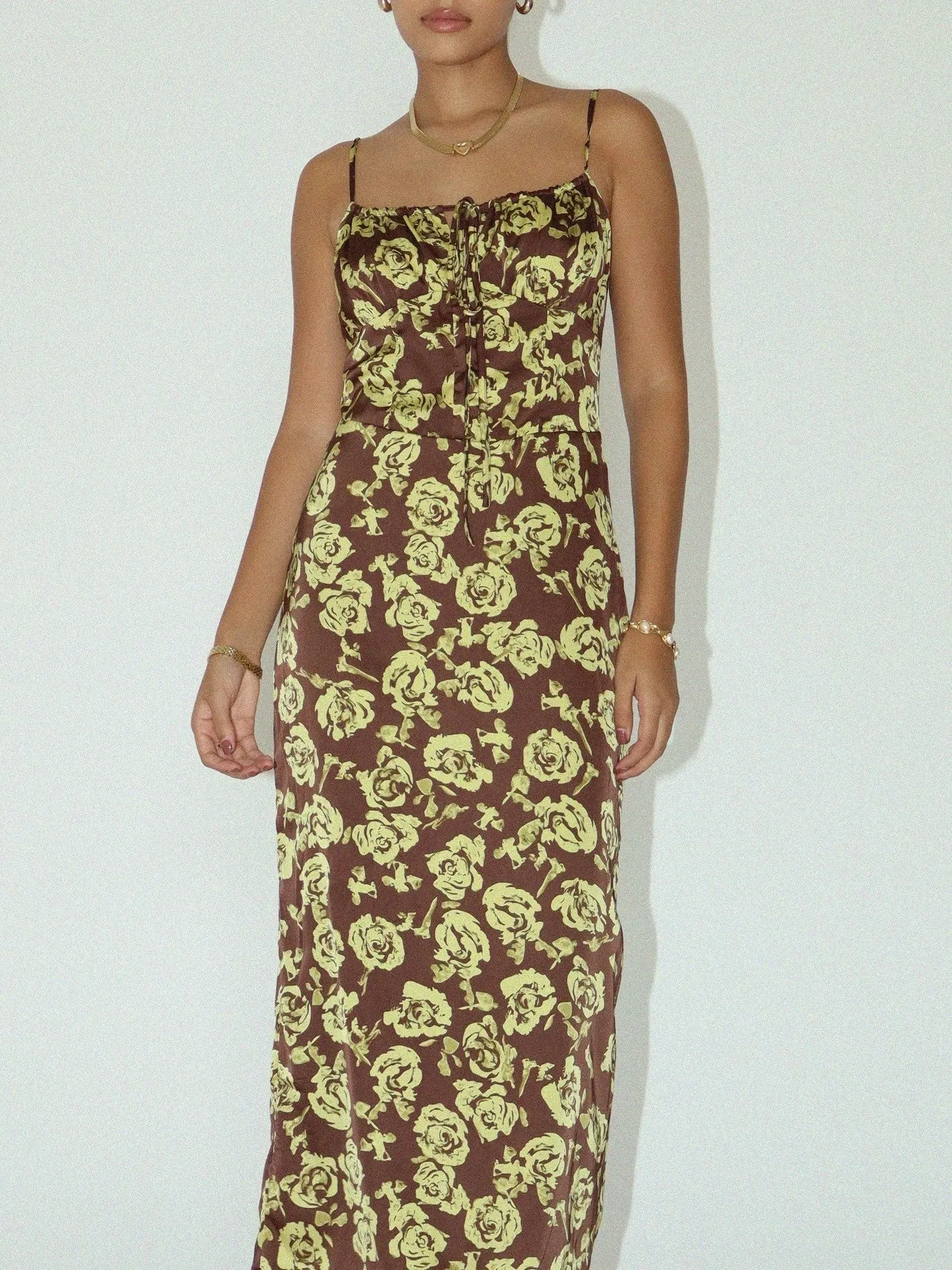27 Floral Satin Corset Midi Dress