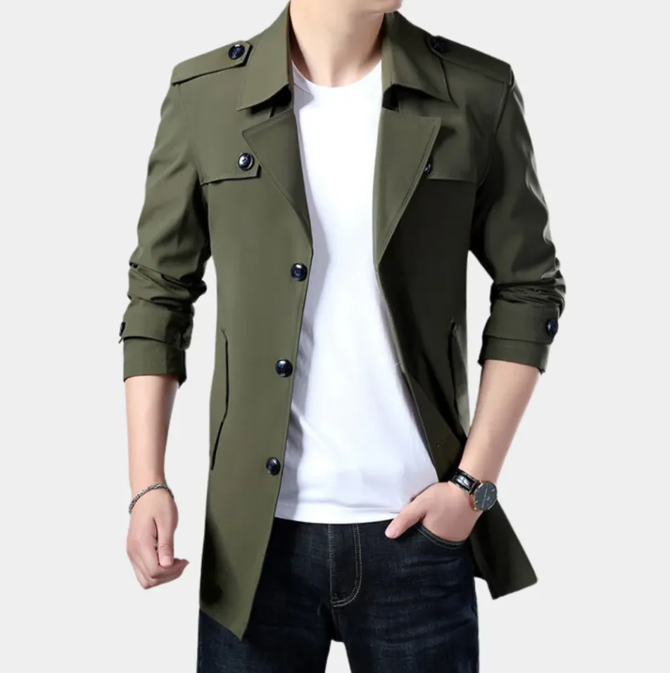 A sophisticated, classic trench coat designed for the modern gentleman: Gregorio