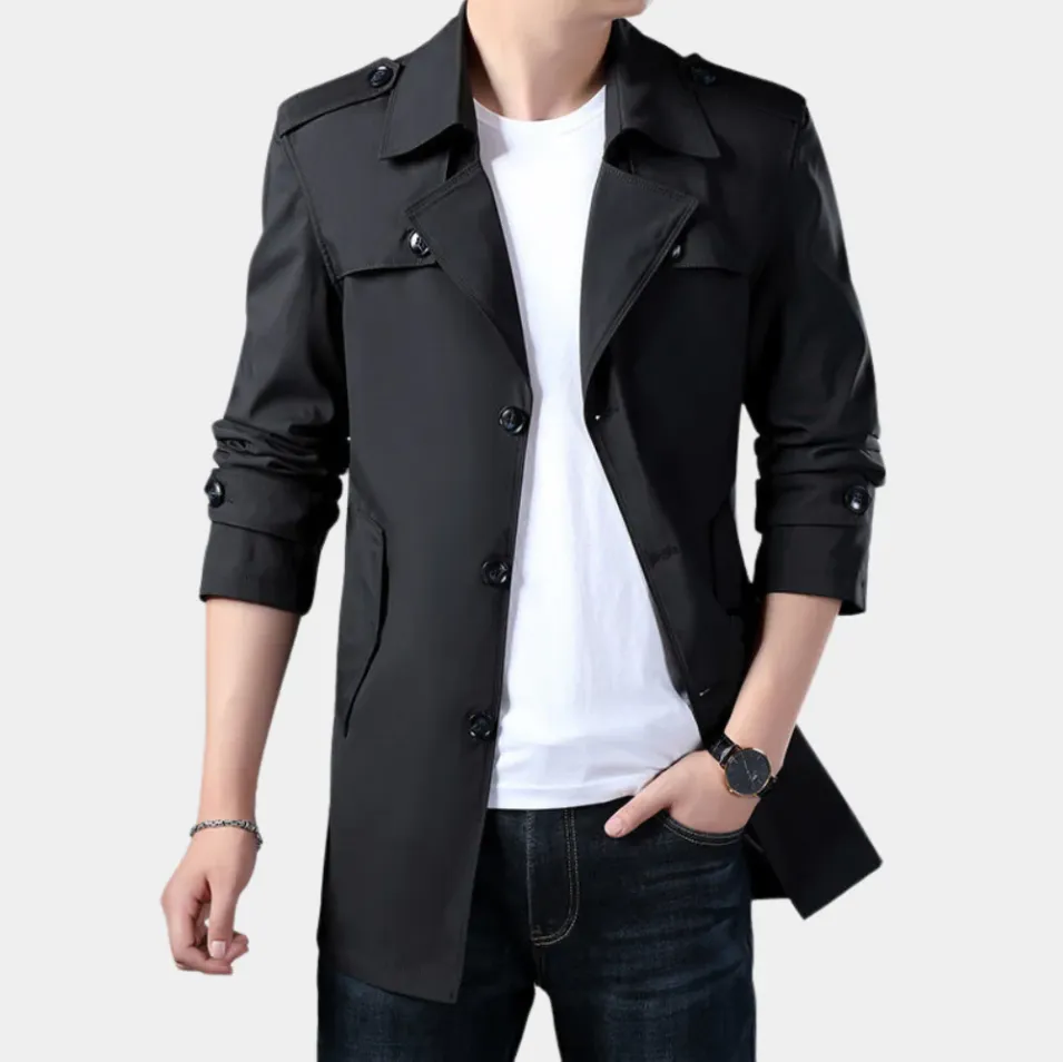A sophisticated, classic trench coat designed for the modern gentleman: Gregorio