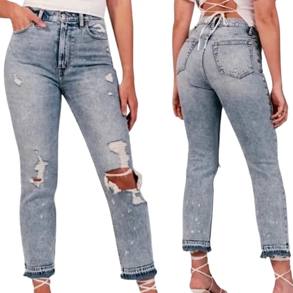Abercrombie &amp; Fitch Short Ultra High Rise Ankle Straight Jean Released Hem 26 2