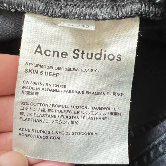 Acne Studios Skin 5 Deep Mid Rise Skinny Jeans Women’s Sz 25