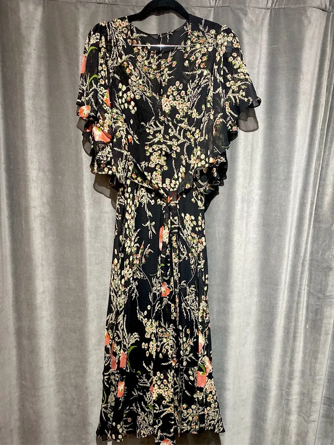 Anthropology Floral Print Ruffle Sleeve Dress