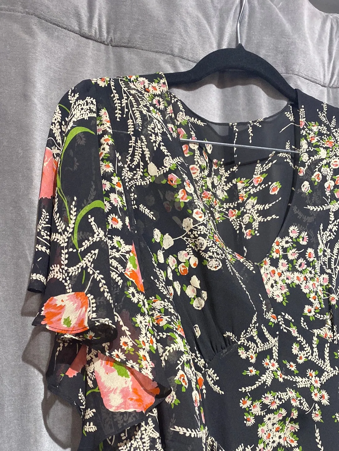 Anthropology Floral Print Ruffle Sleeve Dress