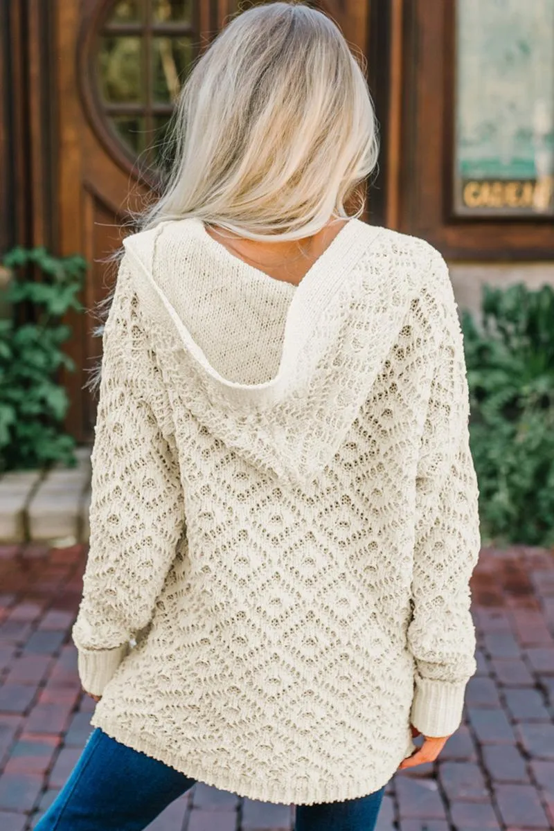 Beige Knit Hooded Cardigan