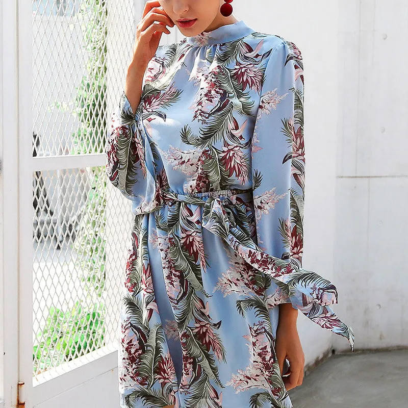 Bella Philosophy Backless A-Line Floral Print Mini O-Neck Chiffon Dress