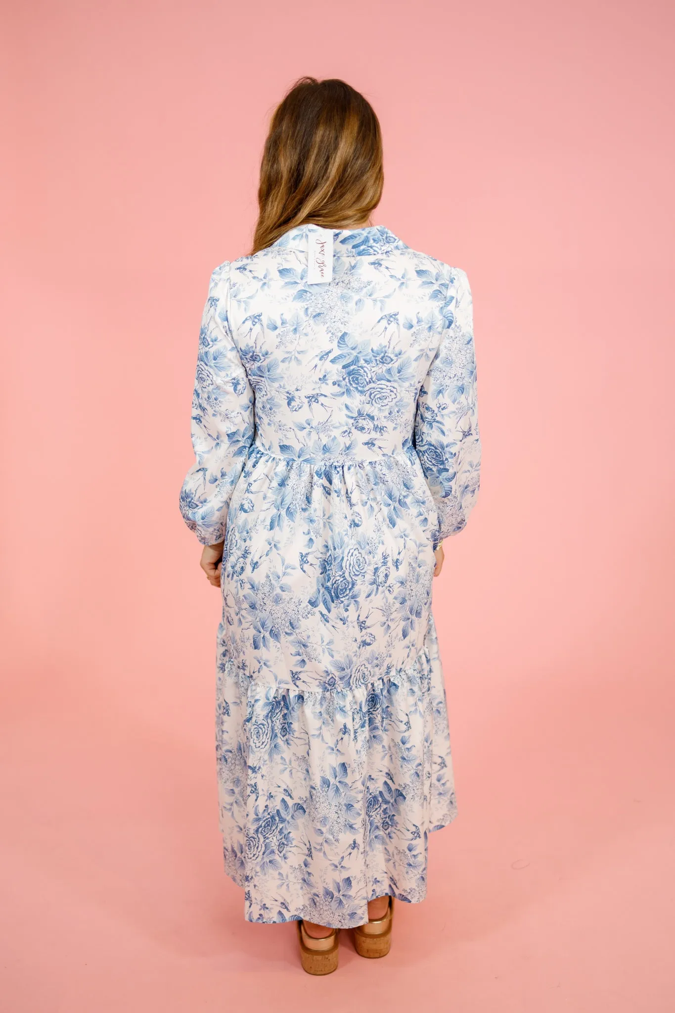 Blue Floral Collar Midi Dress
