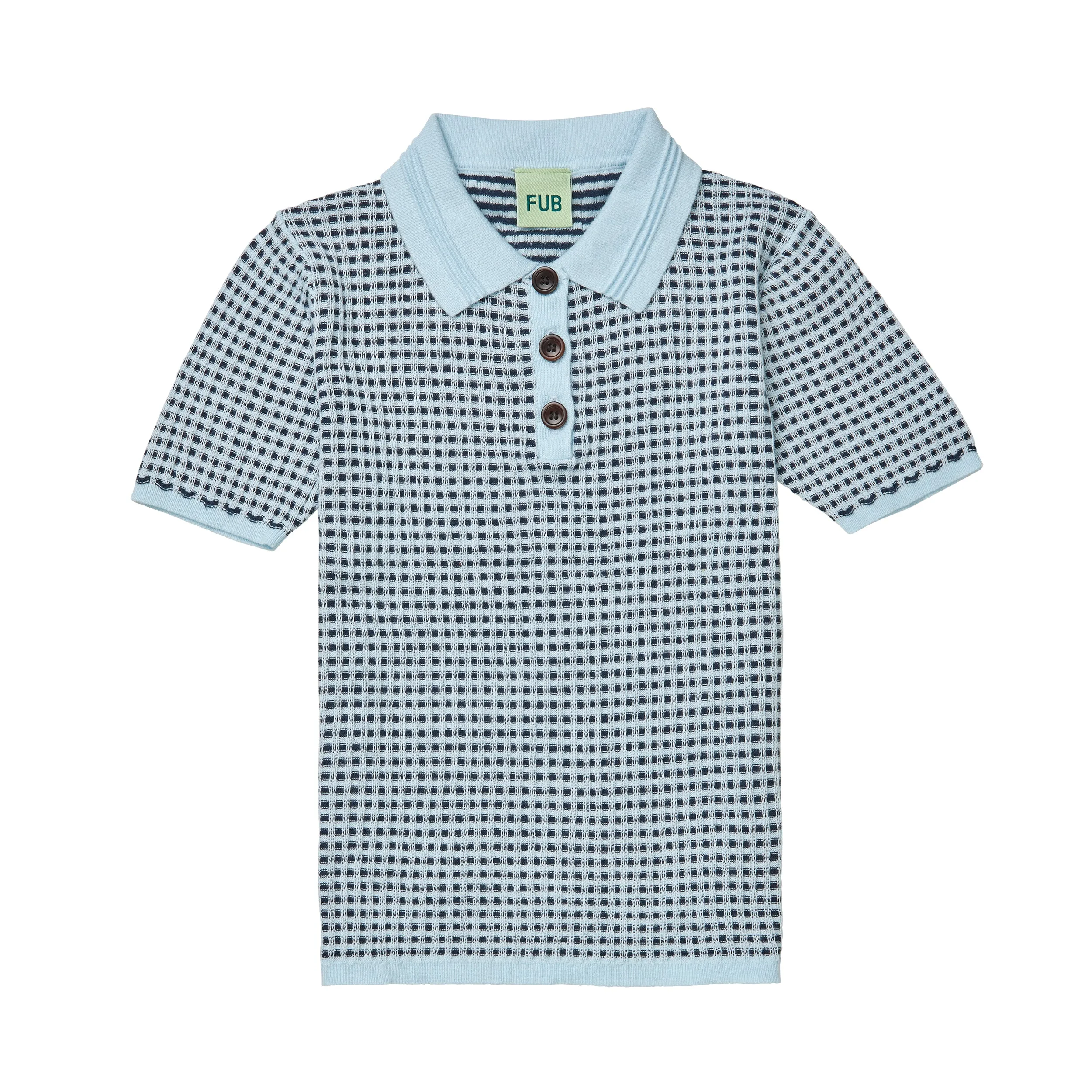 Blue Plaid Cotton Polo Shirt