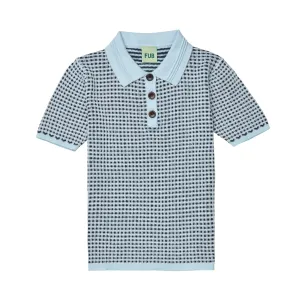 Blue Plaid Cotton Polo Shirt