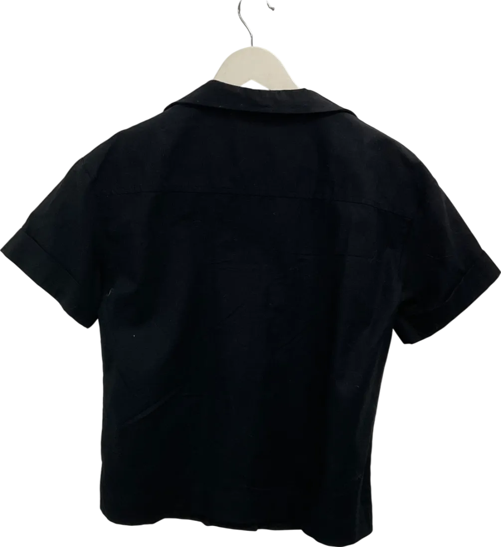 BOA Black Linen Short Sleeve Bowling Shirt UK XS