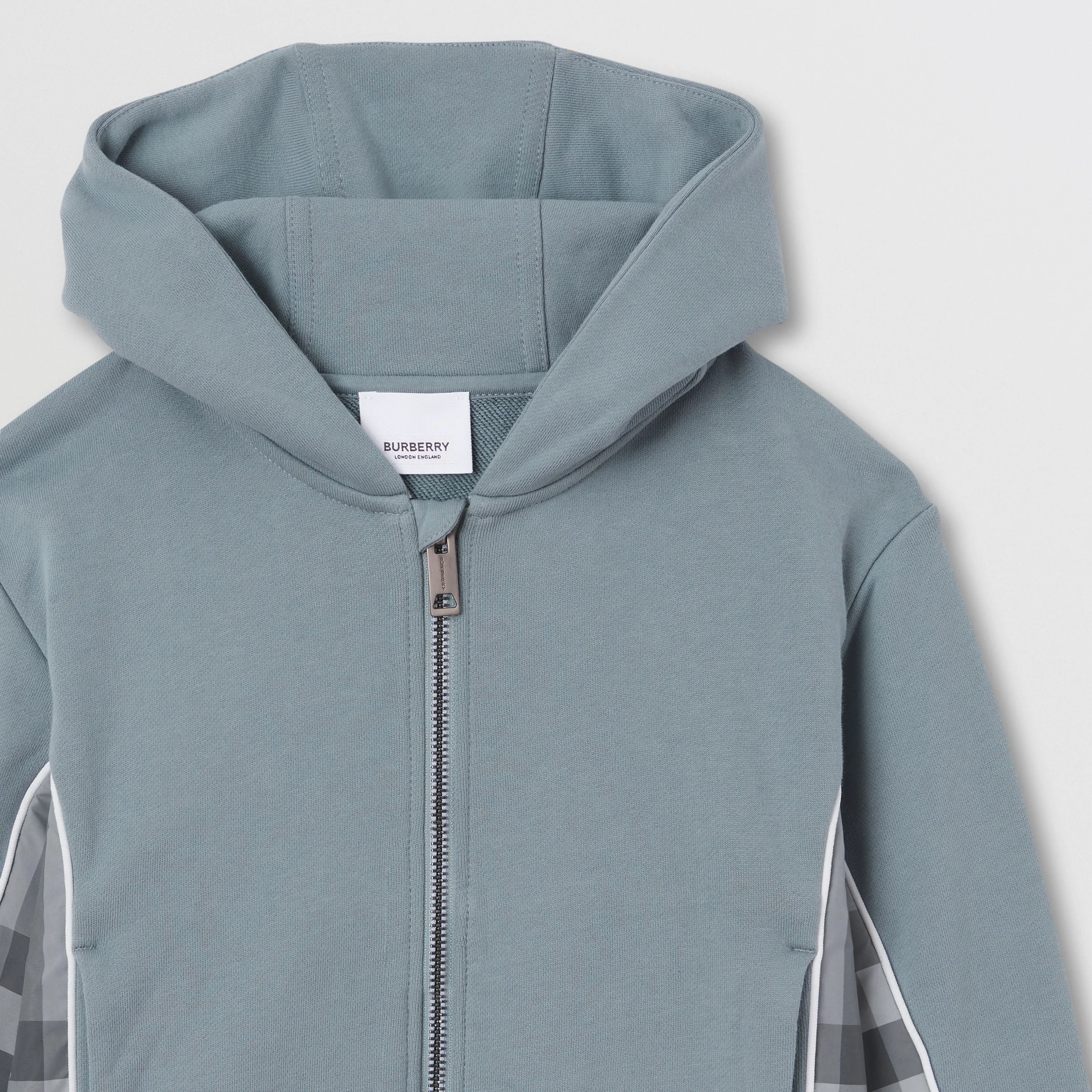 Burberry Blue Check Panel Cotton Hooded Top
