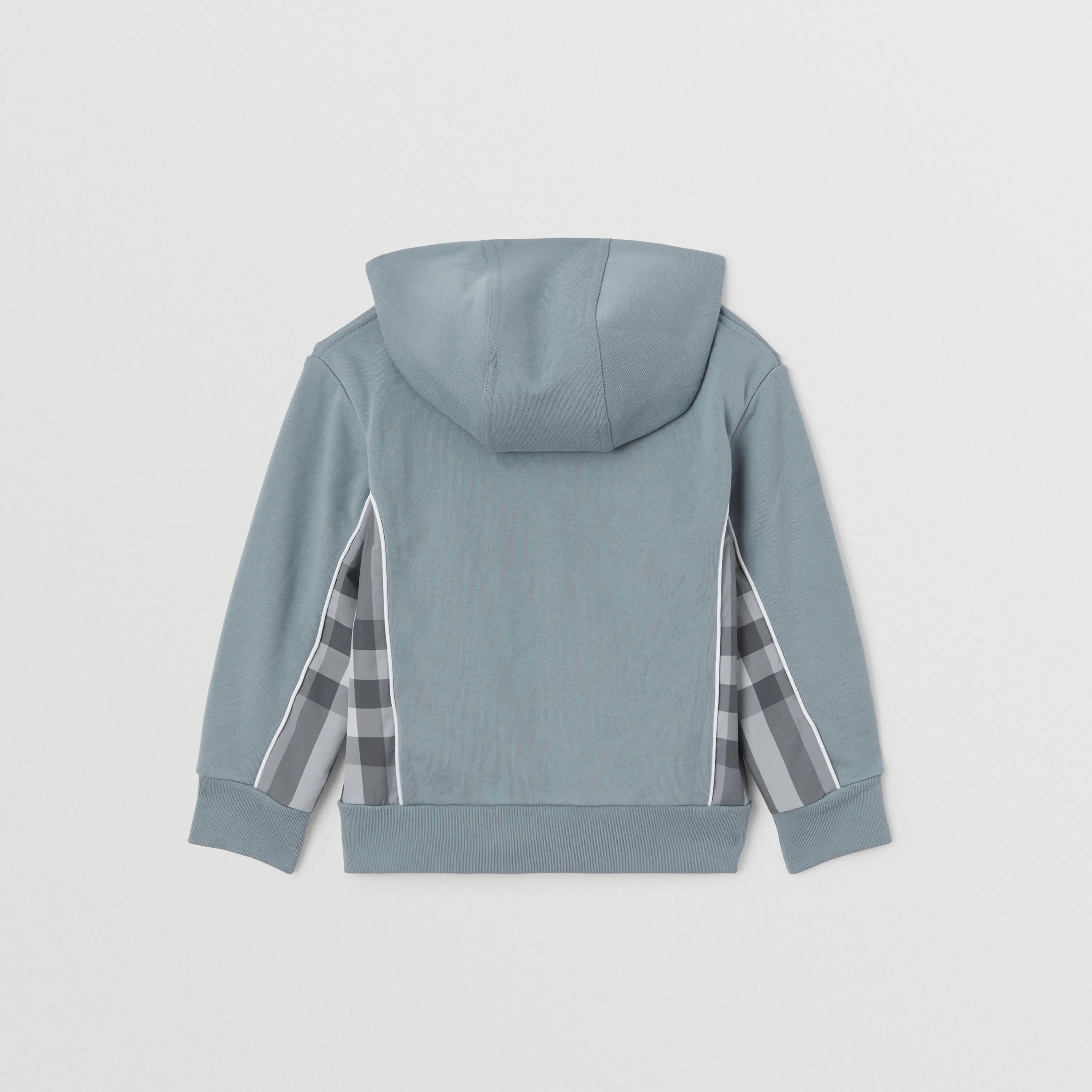 Burberry Blue Check Panel Cotton Hooded Top