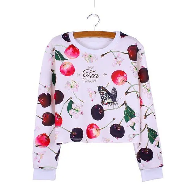 Butterfly Vs. Cherry Cropped Shirt