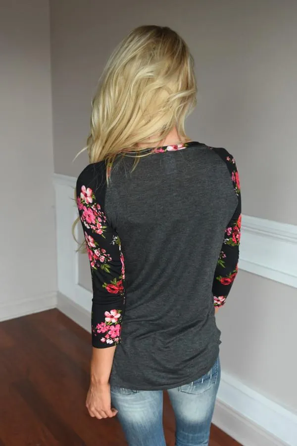 Charcoal Floral - Red