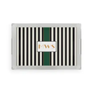 Custom Monogram Black & White Stripe Serving Tray