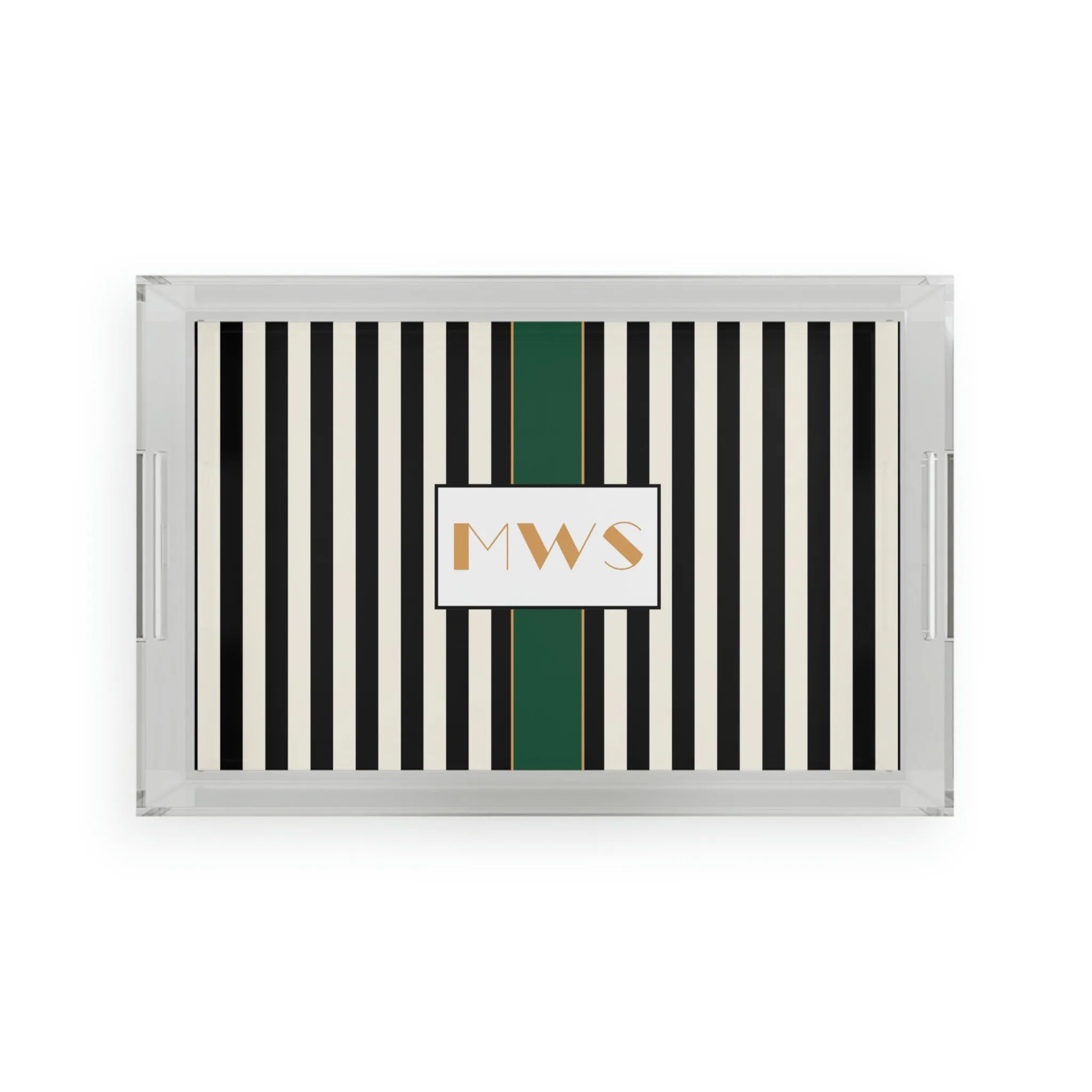 Custom Monogram Black & White Stripe Serving Tray