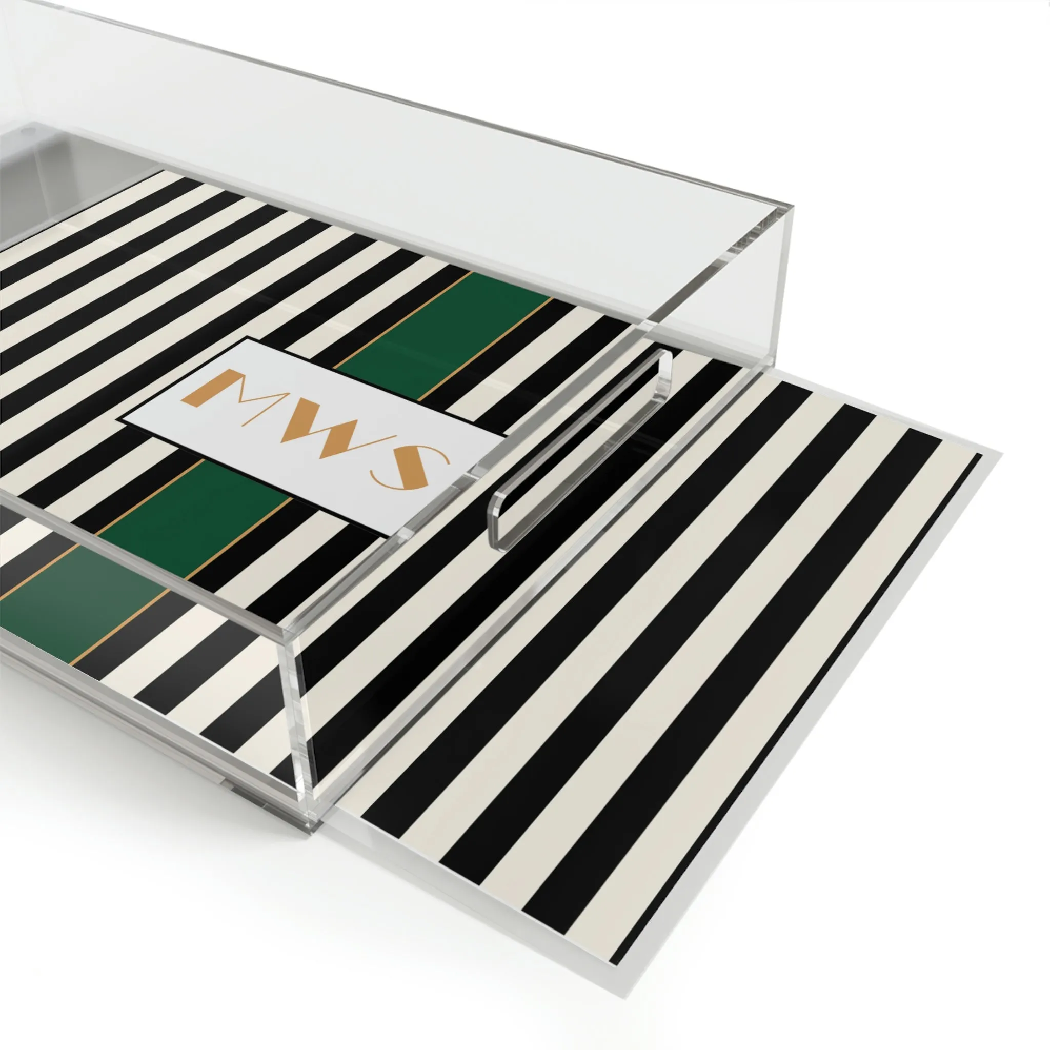 Custom Monogram Black & White Stripe Serving Tray