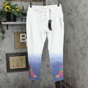 DG2 by Diane Gilman Embroidered Pull-On Exposed Button Jean Ombre Chambray M