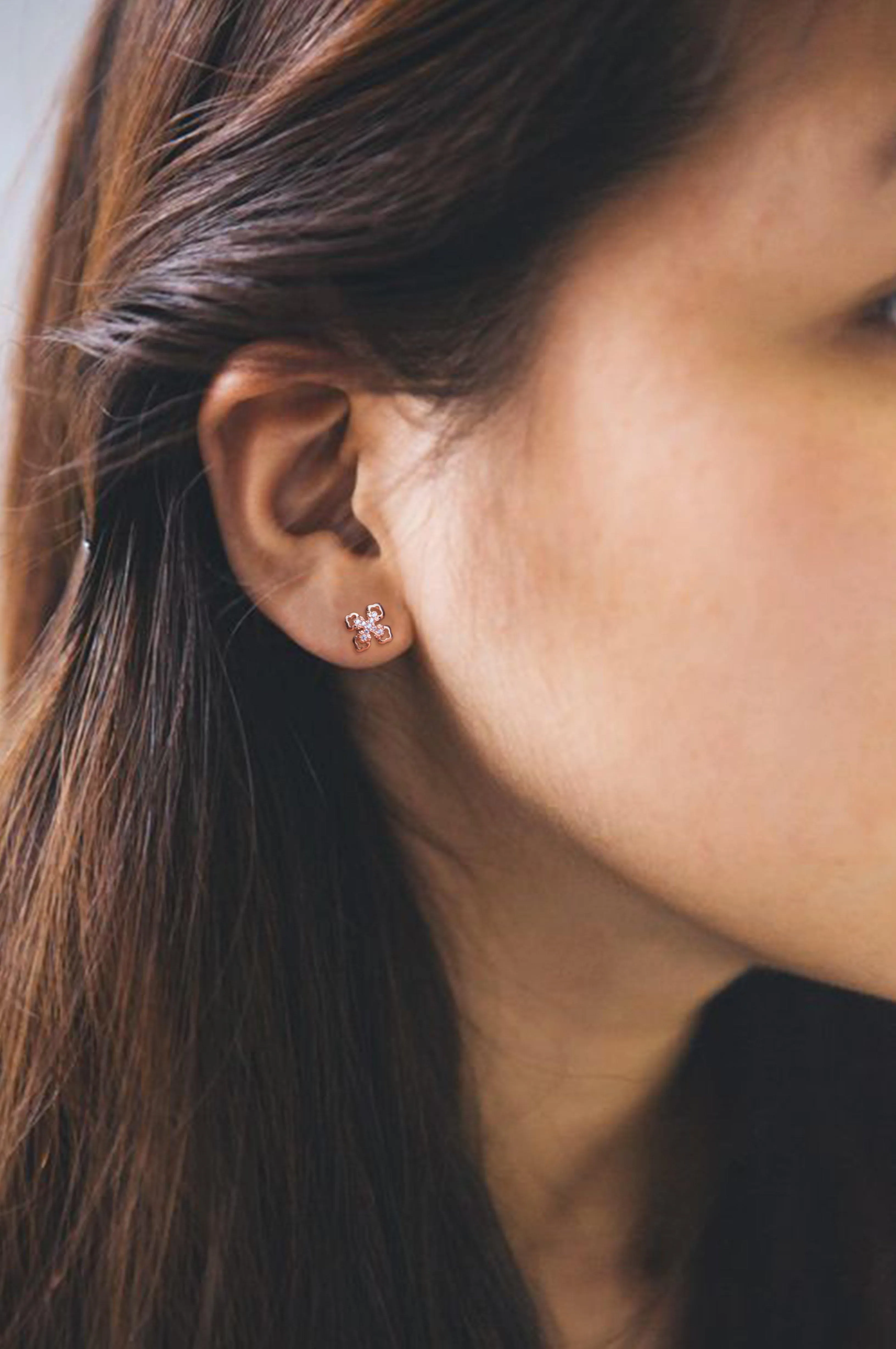 Eclectic Charming Floral Rose Gold Plated Sterling Silver Stud Earrings