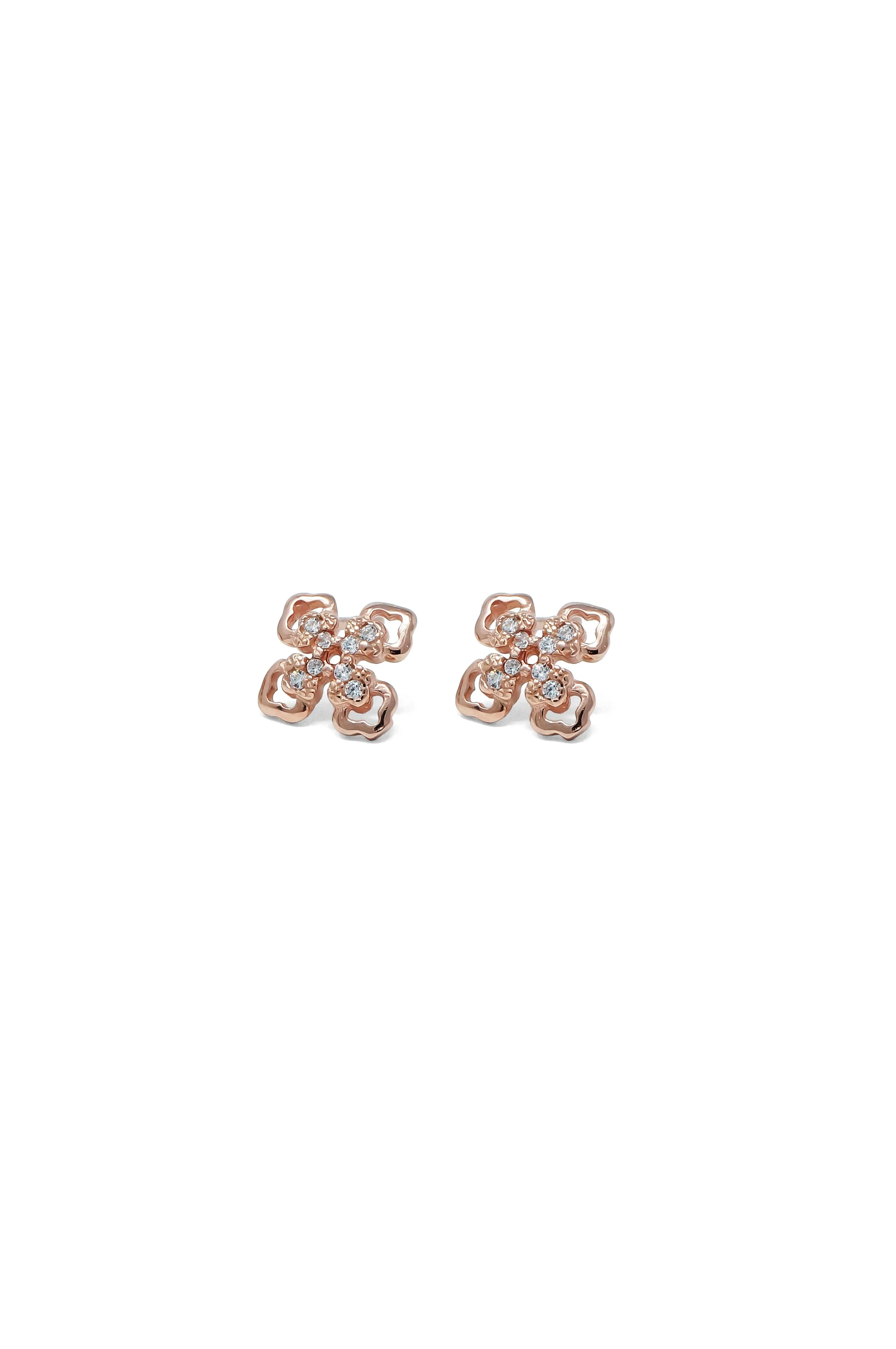 Eclectic Charming Floral Rose Gold Plated Sterling Silver Stud Earrings