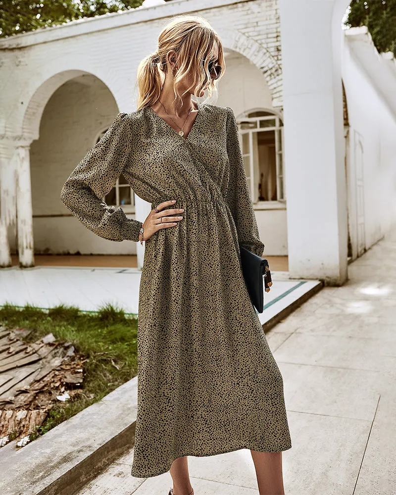 Elegant Retro V-neck Polka dot Floral Maxi Midi Dresses