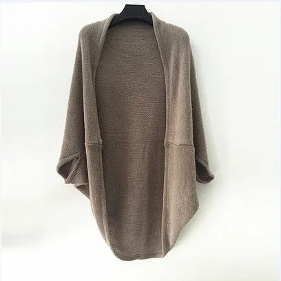 Fashion Women Casual Korea Loose Shawl Batwing Sleeves Lady Knit Sweater Coat Woolen Women Cardigans Jacket
