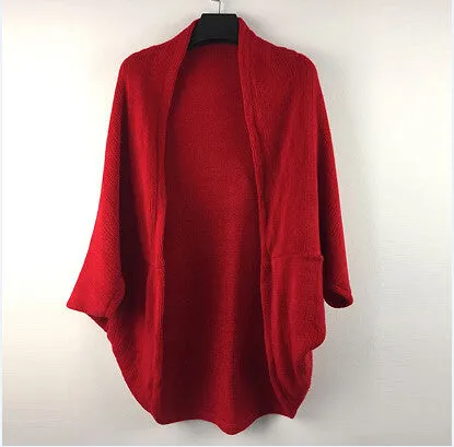 Fashion Women Casual Korea Loose Shawl Batwing Sleeves Lady Knit Sweater Coat Woolen Women Cardigans Jacket