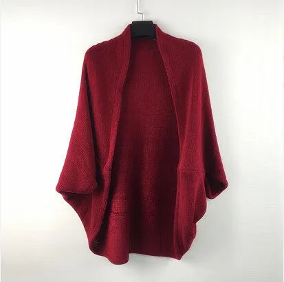Fashion Women Casual Korea Loose Shawl Batwing Sleeves Lady Knit Sweater Coat Woolen Women Cardigans Jacket