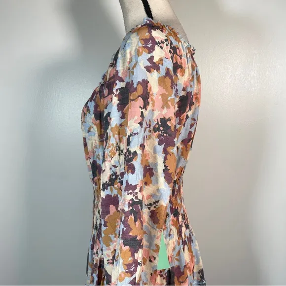 Figueroa &amp; Flower Blue Orange Floral Scoop Neck 3/4 Sleeve Maxi Dress PXL