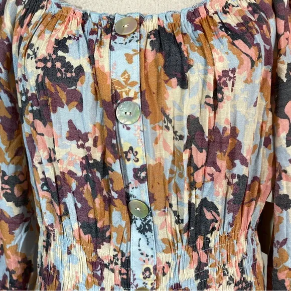 Figueroa &amp; Flower Blue Orange Floral Scoop Neck 3/4 Sleeve Maxi Dress PXL