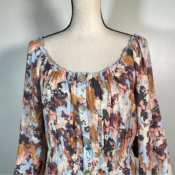 Figueroa &amp; Flower Blue Orange Floral Scoop Neck 3/4 Sleeve Maxi Dress PXL