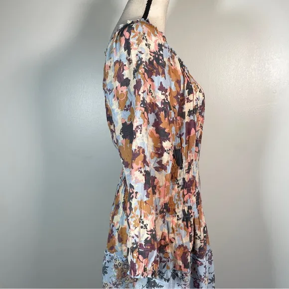 Figueroa &amp; Flower Blue Orange Floral Scoop Neck 3/4 Sleeve Maxi Dress PXL