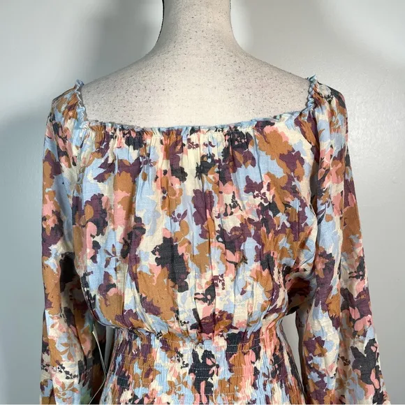 Figueroa &amp; Flower Blue Orange Floral Scoop Neck 3/4 Sleeve Maxi Dress PXL