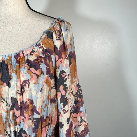 Figueroa &amp; Flower Blue Orange Floral Scoop Neck 3/4 Sleeve Maxi Dress PXL