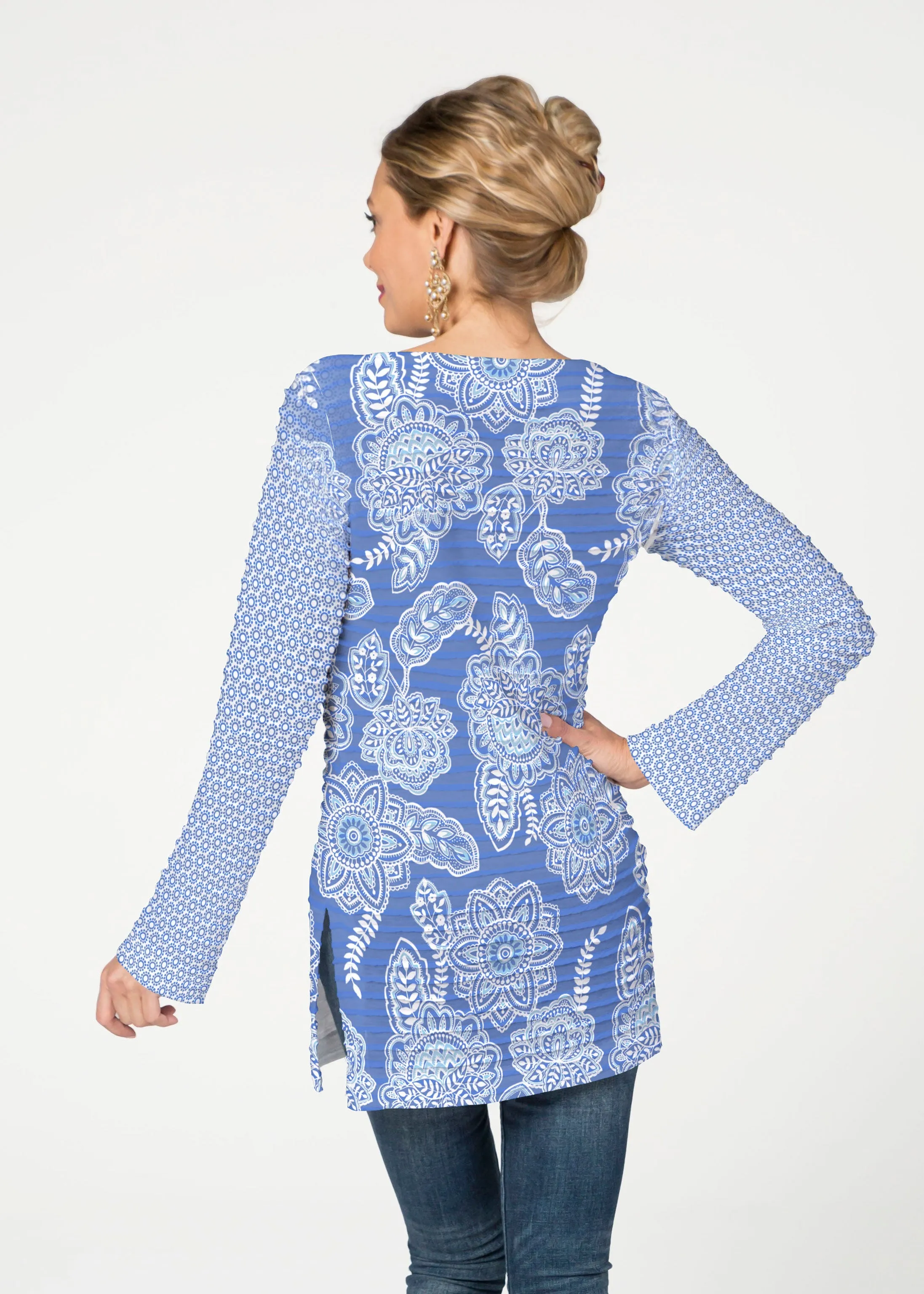 Floral Sunshine (13533) ~ Banded Boatneck Tunic