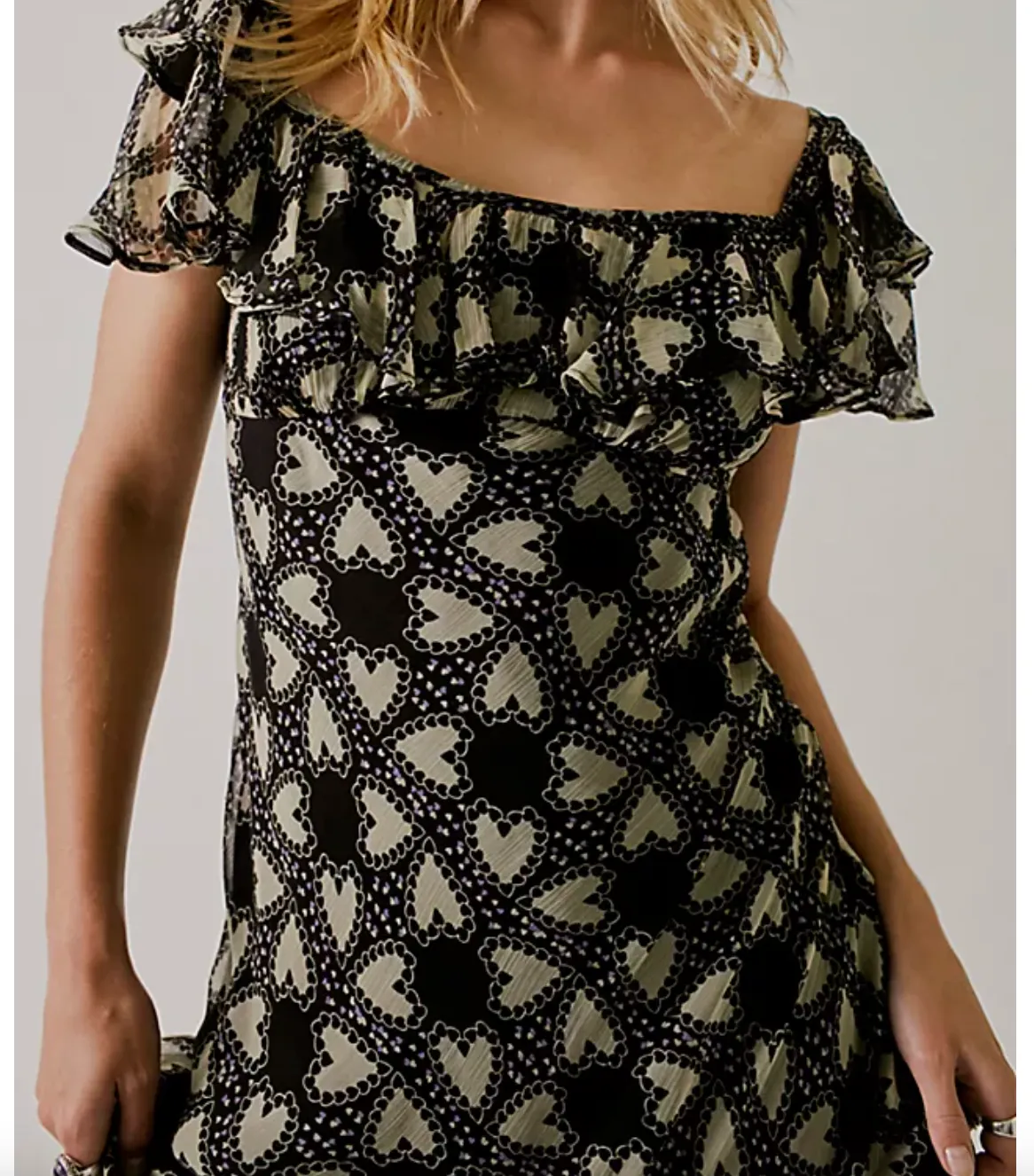 FREE PEOPLE x ANNA SUI ANABELE BIAS heart print DRESS SZ S