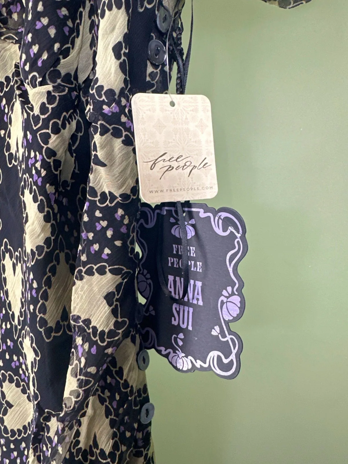 FREE PEOPLE x ANNA SUI ANABELE BIAS heart print DRESS SZ S