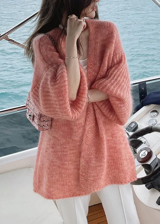French Cozy Plus Size Pomelo Red Woolen Strickjacken Herbst