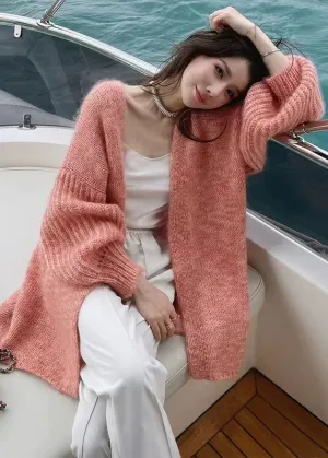 French Cozy Plus Size Pomelo Red Woolen Strickjacken Herbst