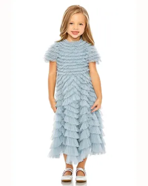 GIRLS RUFFLE TIERED SHORT SLEEVE A LINE DRESS