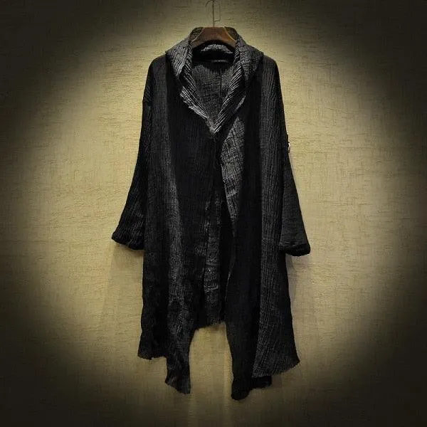 Gothic Translucent Linen Cloak with Long Thin Trench Dustcoat Design