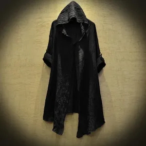 Gothic Translucent Linen Cloak with Long Thin Trench Dustcoat Design