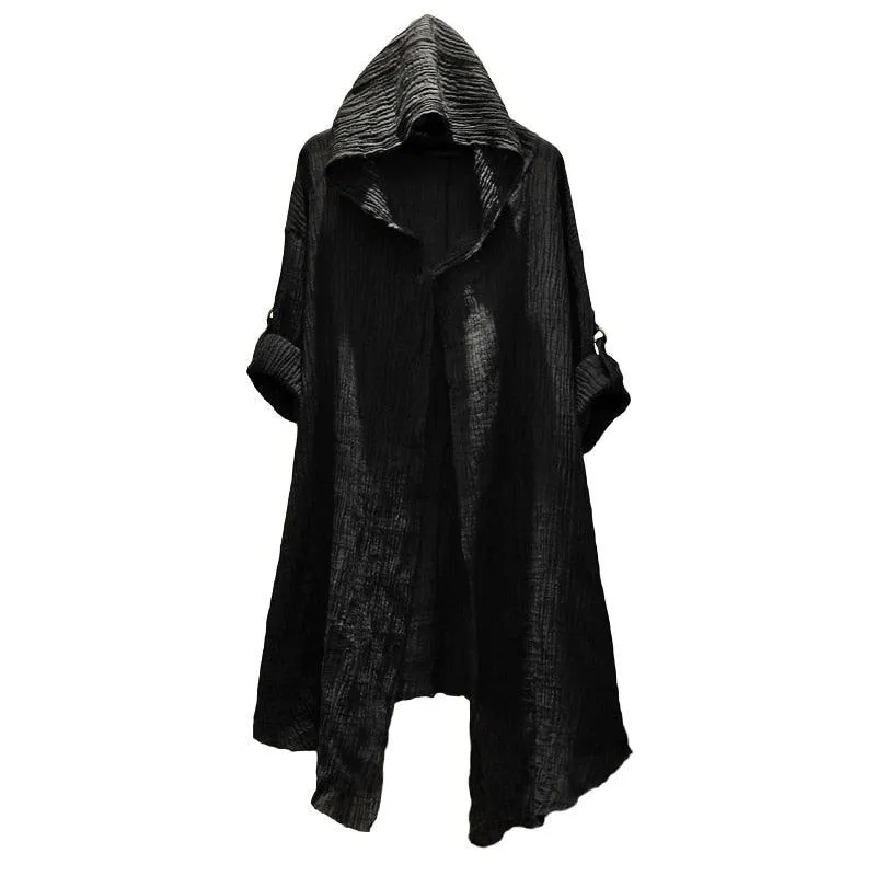 Gothic Translucent Linen Cloak with Long Thin Trench Dustcoat Design