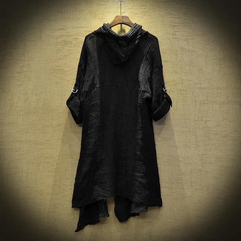 Gothic Translucent Linen Cloak with Long Thin Trench Dustcoat Design