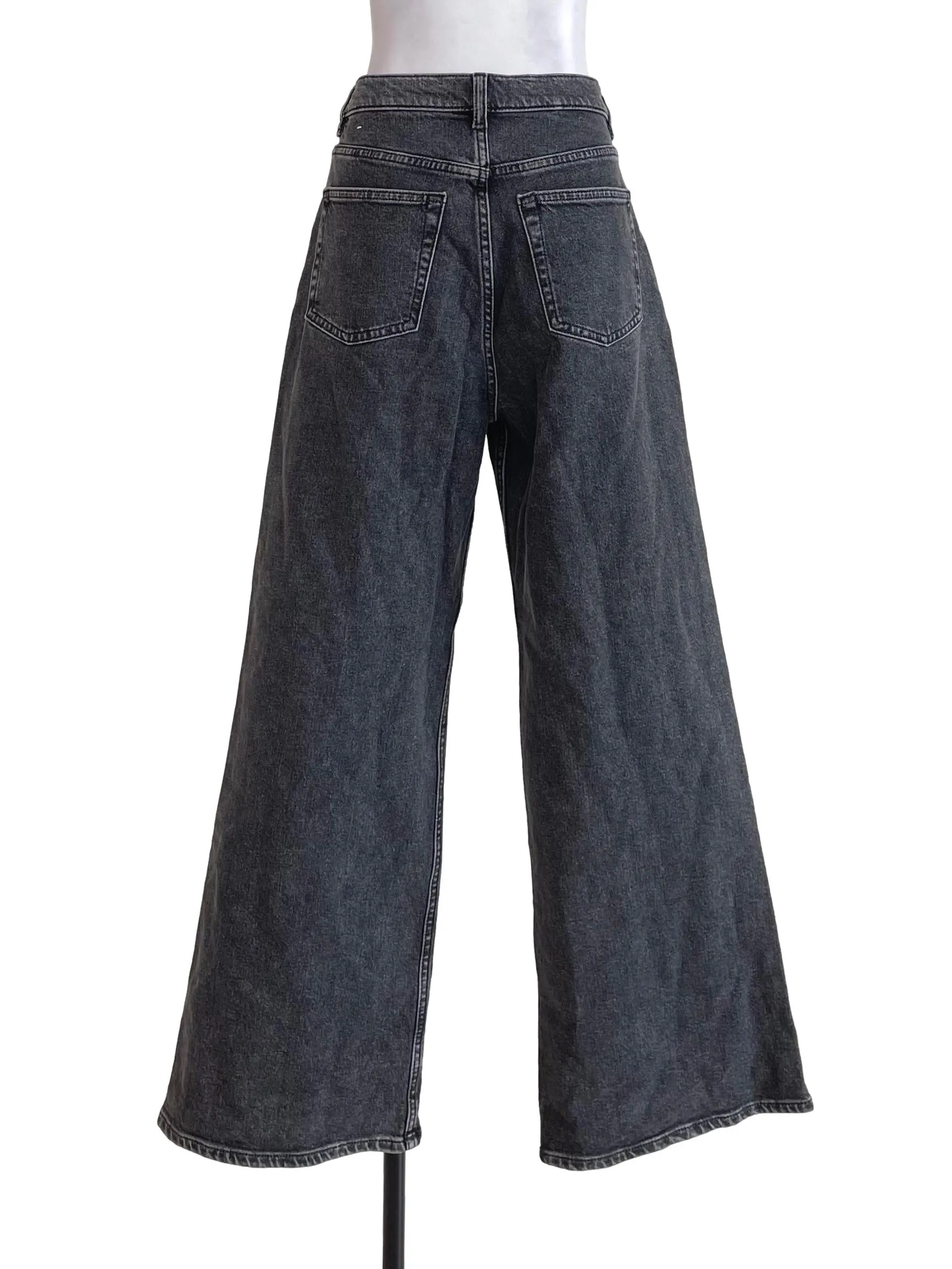 Grey Washed Denim Wide Straight Jeans