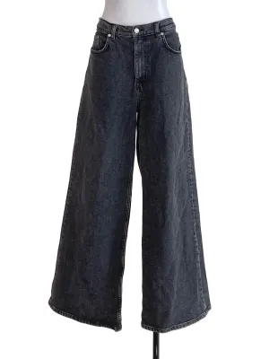 Grey Washed Denim Wide Straight Jeans