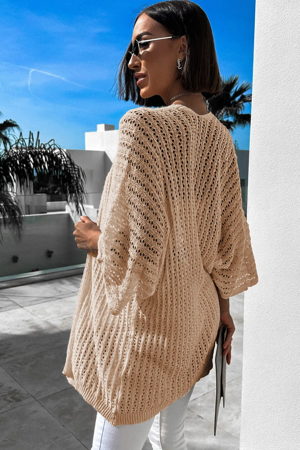 Hollow-out Bracelet Sleeve Knit Cardigan